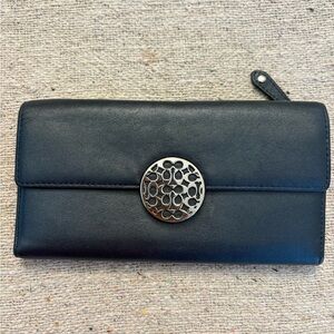 Coach Navy Leather Wallet with Silver Accent